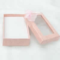 Cardboard Ring Box, with Etamine & Satin Ribbon, Rectangle, with ribbon bowknot decoration 