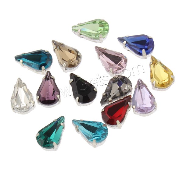 Claw Sew On Stone, Glass, with Iron, Teardrop, platinum color plated, different size for choice & faceted & double-hole, more colors for choice, Hole:Approx 1-1.5mm, 1000PCs/Bag, Sold By Bag