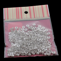 Rondelle Strass Spacer, Messing, mit OPP, silberfarben plattiert, mit Strass, frei von Nickel, Blei & Kadmium, 6x3mm, 100x170mm, Bohrung:ca. 1mm, 300PCs/Tasche, verkauft von Tasche