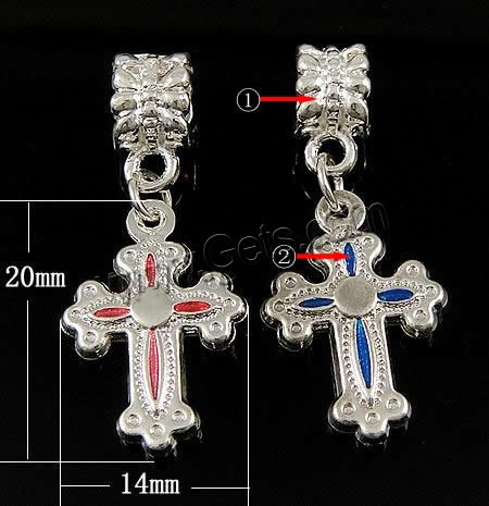 Zinc Alloy European Pendants, Cross, plated, enamel, more colors for choice, 14x20x3mm, Hole:Approx 4.5mm, 500PCs/Bag, Sold By Bag