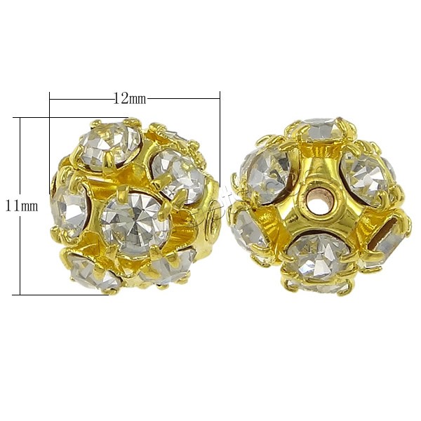 Мяч Rhinestone Spacer, Латунь, Круглая, Другое покрытие, со стразами, Много цветов для выбора, 12x11mm, отверстие:Приблизительно 1.5mm, продается PC