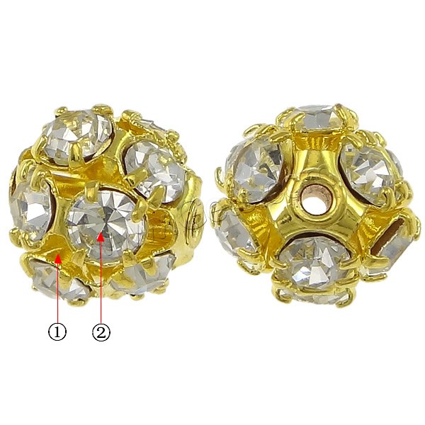 Мяч Rhinestone Spacer, Латунь, Круглая, Другое покрытие, со стразами, Много цветов для выбора, 12x11mm, отверстие:Приблизительно 1.5mm, продается PC