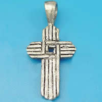 Messing Kreuz Anhänger, plattiert, Streifen & Schwärzen, keine, 32x15.5x2mm, Bohrung:ca. 5x4mm, verkauft von PC