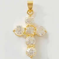 Brass Cross Pendants, plated, with rhinestone 