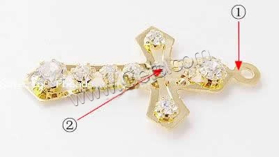 pendentifs de Croix en Laiton , Placage, avec strass, plus de couleurs à choisir, 44x24x4mm, Trou:Environ 2.2mm, 100PC/sac, Vendu par sac