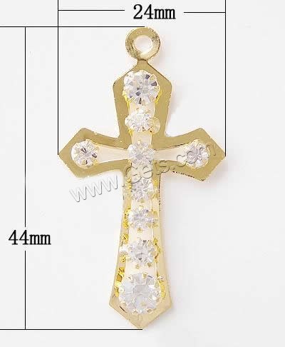 pendentifs de Croix en Laiton , Placage, avec strass, plus de couleurs à choisir, 44x24x4mm, Trou:Environ 2.2mm, 100PC/sac, Vendu par sac