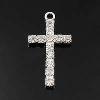 Messing Kreuz Anhänger, plattiert, mit Strass, keine, 23x14x3mm, Bohrung:ca. 2mm, verkauft von PC