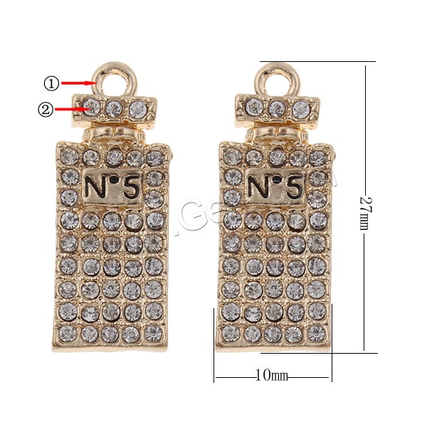 Zinc Alloy Rhinestone Pendants, Bottle, plated, enamel & with rhinestone, more colors for choice, nickel, lead & cadmium free, 10x27x3mm, Hole:Approx 2mm, Sold By PC