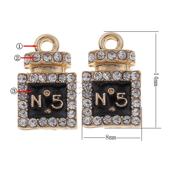 Zinc Alloy Enamel Pendants, Perfume Bottle, plated, with rhinestone, more colors for choice, nickel, lead & cadmium free, 8x14x2.5mm, Hole:Approx 1mm, Sold By PC