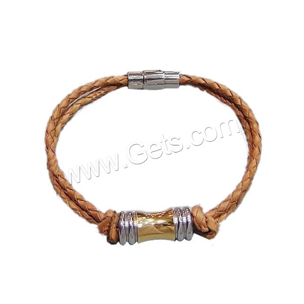 Bracelets de cuir de vachette, cuir de peau de vache, avec Acier inoxydable 316, longueur différente pour le choix, plus de couleurs à choisir, 21x10mm, 3mm, Vendu par brin