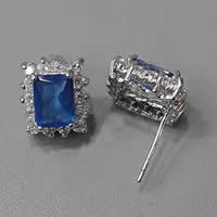 Zircon cubique (CZ) Stud Earring, laiton, rectangle, Placage de couleur platine, avec zircone cubique & facettes, plus de couleurs à choisir Vendu par paire