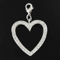 Brass Heart Pendants, plated, with rhinestone 