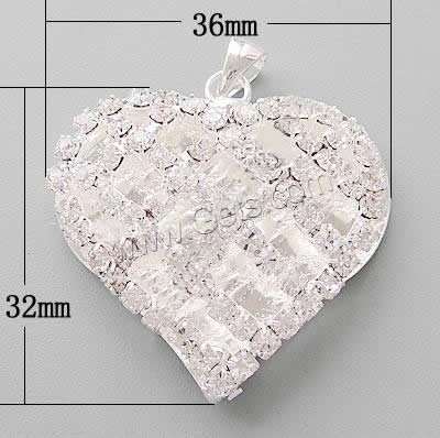 Brass Heart Pendants, plated, with rhinestone, more colors for choice, 36x32x8mm, Hole:Approx 6x4mm, 100PCs/Bag, Sold By Bag