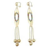 Laiton Dangle boucle d'oreille, avec fer, Placage de couleur d'or, avec strass, approx Environ 3.4 pouce Vendu par sac