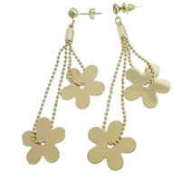 Laiton Dangle boucle d'oreille, fleur, Placage de couleur d'or Environ 3.2 pouce, Vendu par paire