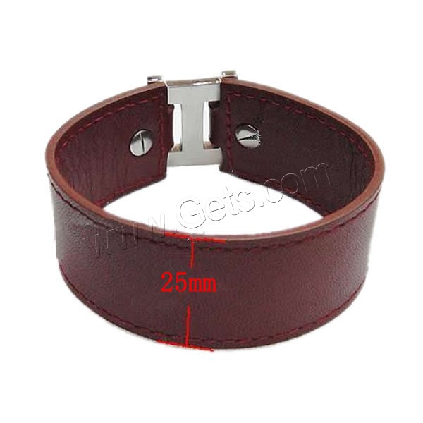 Cowhide Bracelets, 316 stainless steel clasp, reddish-brown, 25mm, Sold By Strand