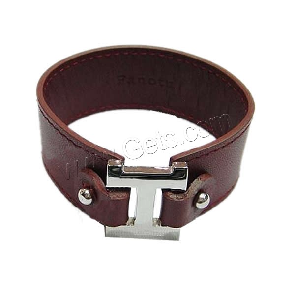 Cowhide Bracelets, 316 stainless steel clasp, reddish-brown, 25mm, Sold By Strand