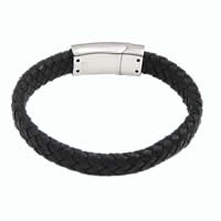 Rindsleder-Armbänder, Kuhhaut, 316 Edelstahl Verschluss, unterschiedliche Länge der Wahl, schwarz, 32x14mm, 11mm, verkauft von Strang