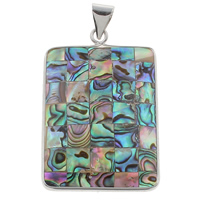 Pendentif coquille Modèle mosaïque , coquille d'ormeau, avec coquille d'eau douce & alliage de zinc, rectangle, Placage de couleur platine Environ Vendu par PC