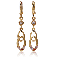 Boucle d'oreille Bijoux Gets®, laiton, oeil de cheval, Plaqué d'or 18K, pavé de micro zircon, protéger l'environnement, sans nickel, plomb et cadmium Vendu par paire