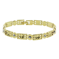 Brass Bracelets, gold color plated, flower cut & with rhinestone & hammered, nickel, lead & cadmium free  Approx 7.5 Inch 