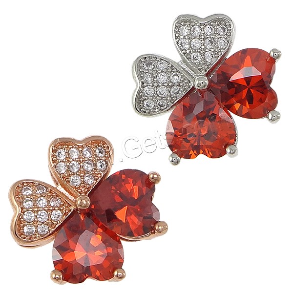 Zircon pavent Laiton Connector, Trèfle à quatre feuilles, Placage, pavé de micro zircon & multi boucles & facettes, plus de couleurs à choisir, 13x13x6mm, Trou:Environ 2x1mm, 3x1mm, Vendu par PC