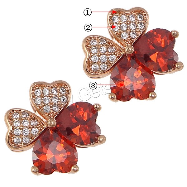 Zircon pavent Laiton Connector, Trèfle à quatre feuilles, Placage, pavé de micro zircon & multi boucles & facettes, plus de couleurs à choisir, 13x13x6mm, Trou:Environ 2x1mm, 3x1mm, Vendu par PC