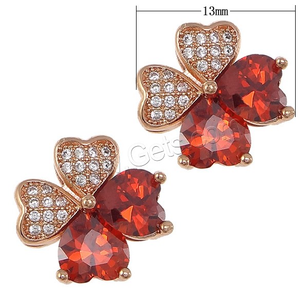 Zircon pavent Laiton Connector, Trèfle à quatre feuilles, Placage, pavé de micro zircon & multi boucles & facettes, plus de couleurs à choisir, 13x13x6mm, Trou:Environ 2x1mm, 3x1mm, Vendu par PC