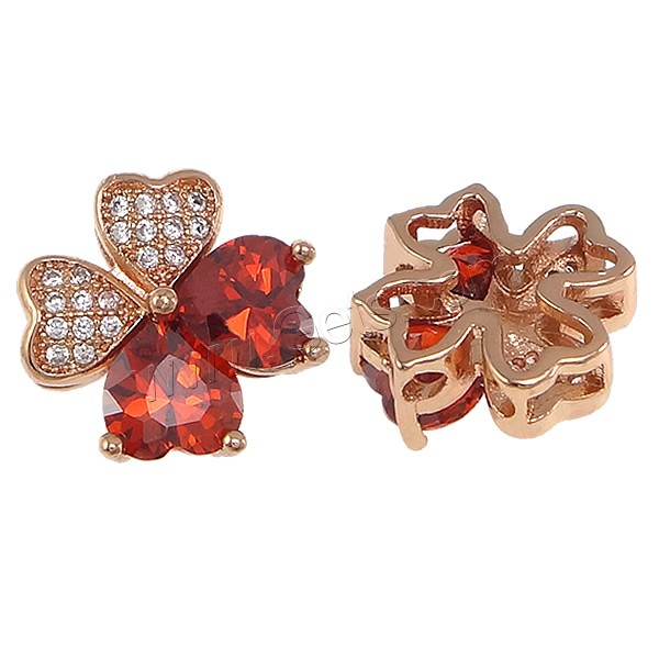 Zircon pavent Laiton Connector, Trèfle à quatre feuilles, Placage, pavé de micro zircon & multi boucles & facettes, plus de couleurs à choisir, 13x13x6mm, Trou:Environ 2x1mm, 3x1mm, Vendu par PC