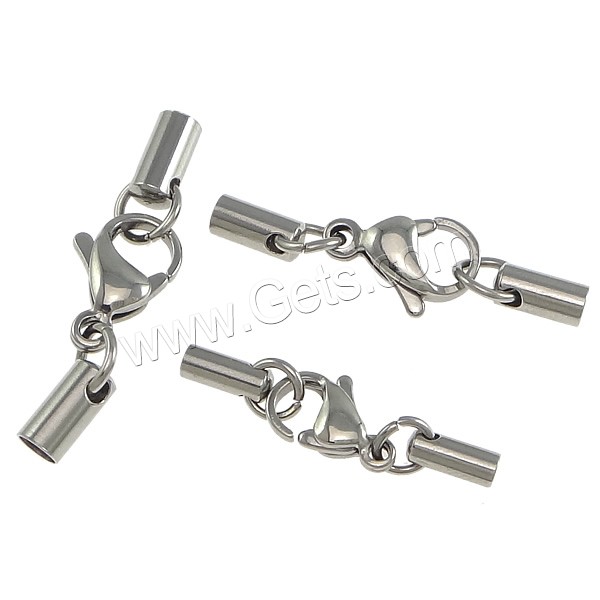 Stainless Steel Lobster Claw Cord Clasp, different size for choice & with end cap, original color, Sold By PC