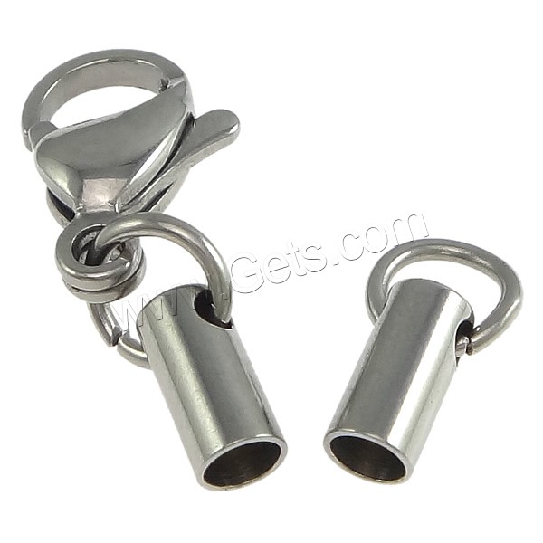 Stainless Steel Lobster Claw Cord Clasp, different size for choice & with end cap, original color, Sold By PC