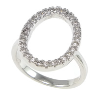 Befestigter Zirkonia Sterlingsilber Fingerring, 925 Sterling Silber, flachoval, plattiert, Micro pave Zirkonia, keine, 13x18mm, Größe:6, verkauft von PC