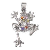 Pendentifs en laiton zircon cubique (CZ), grenouille, Plaqué de platine, avec zircone cubique, multicolore Environ Vendu par PC