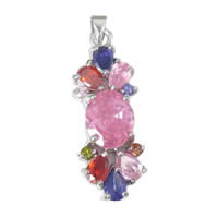 Pendentifs en laiton zircon cubique (CZ), fleur, Plaqué de platine, avec zircone cubique & facettes, multicolore Environ Vendu par PC