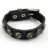 Pulsera de cuero , Cuero de vaca, con aleación de zinc, chapado, Negro, 15mm, longitud:10 Inch, Vendido por Sarta