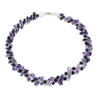 Collier de perles d'eau douce , perle d'eau douce cultivée, avec perles de rocaille en verre & améthyste, laiton fermoir magnétique, pomme de terre, Février Birthstone & Kumihimo, violet, 6-7mm, 5-11mm Environ 18 pouce, Vendu par brin