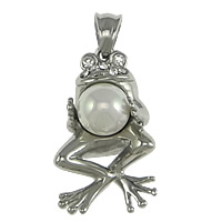 Pendentifs d'animaux en acier inoxydable , avec perle de verre, grenouille, avec strass, couleur originale Environ Vendu par PC