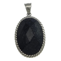 Colgantes de piedra de oro azul, acero inoxidable, con arena dorada azul, Redondo Aplanado, facetas, Negro, 25x38x9mm, agujero:aproximado 6x8mm, Vendido por UD