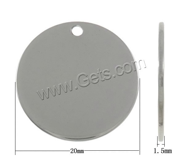 Stainless Steel Tag Charm, Flat Round, laser pattern & Customized, original color, 20x1.5mm, Hole:Approx 2mm, Sold By PC