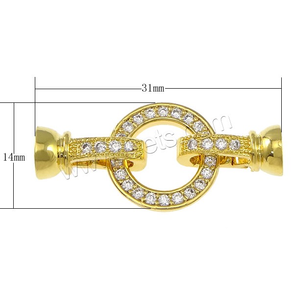 Раза по сравнению с латунной застежкой, Латунь, Другое покрытие, с крышки & инкрустированное микро кубического циркония, Много цветов для выбора, 31x14x7mm, внутренний диаметр:Приблизительно 5mm, продается PC