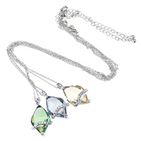 CRYSTALLIZED™ Collier en laiton, avec laiton, avec 2.5lnch chaînes de rallonge, losange, Plaqué de platine, chaîne ovale & facettes, plus de couleurs à choisir, protéger l'environnement, sans nickel, plomb et cadmium  Environ 16 pouce, Vendu par brin