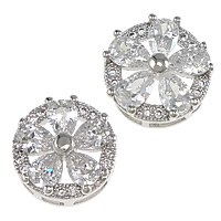 Cubic Zirconia Micro Pave Brass Beads, Flower, plated & micro pave cubic zirconia & faceted 