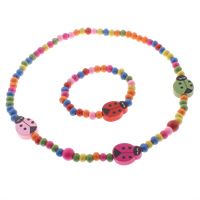 conjunto de joyería de madera de los niños, pulsera & collar, 19x13x5mm,5inch,16inch, agujero:aproximado 2mm, 12Setsset/Bolsa, Vendido por Bolsa