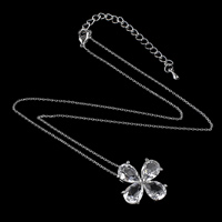 CRYSTALLIZED™ Collier en laiton, avec laiton, avec 2.5lnch chaînes de rallonge, fleur, Plaqué de platine, chaîne ovale & facettes, cristal, protéger l'environnement, sans nickel, plomb et cadmium  Environ 15 pouce, Vendu par brin