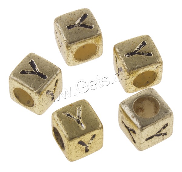 Abalorios Alfabeto de Acrílico, Cúbico, chapado, diferentes patrones para la opción & con el patrón de la letra, más colores para la opción, 6x6mm, agujero:aproximado 3mm, aproximado 3050PCs/Bolsa, Vendido por Bolsa