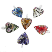 Lampwork Pendants, Heart, handmade, inner twist & gold sand Approx 