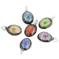 Pendentifs Murano fleur intérieur, chalumeau, ovale plat, fait à la main, sable d'or & fleur intérieure, plus de couleurs à choisir Environ îte, Vendu par boîte