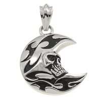 Stainless Steel Pendants, Moon, with skull pattern & blacken Approx 