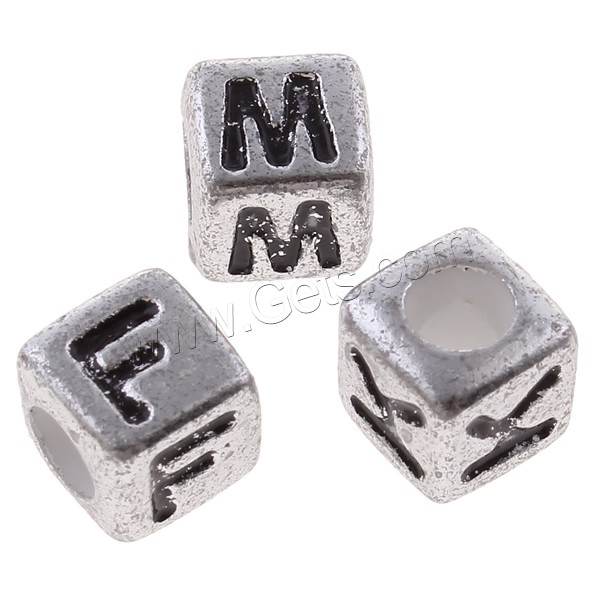 Acrylic Alphabet Beads, Cube, antique silver color plated, mixed pattern & different size for choice & with letter pattern, Sold By Bag