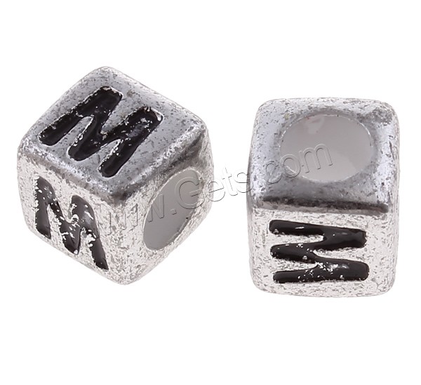 Acrylic Alphabet Beads, Cube, antique silver color plated, mixed pattern & different size for choice & with letter pattern, Sold By Bag